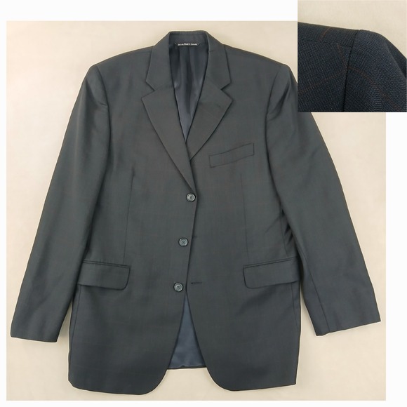 Jack Victor Nordstrom Mens Blazer Suit Jacket Windowpane Navy Brown 3 Bttn 21x31 - Picture 1 of 16